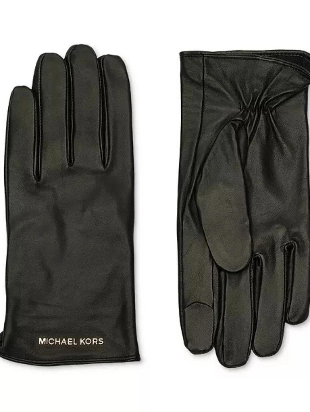 Michael Kors Women's Logo Detail Leather Tech Gloves- Black